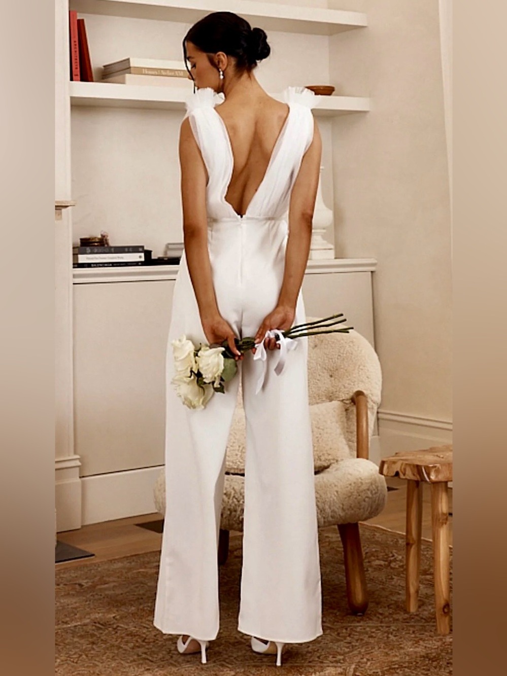 Selfie Leslie Brand New Lovinia White Chiffon Bodice Wide Leg Jumpsuit Size M